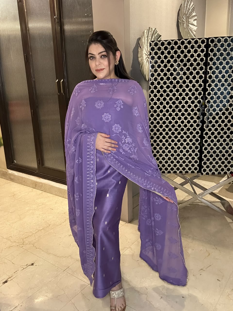 Pure Chanderi Silk Suit with Chiffon Embroidered Dupatta & Banarasi Cotton Bottom