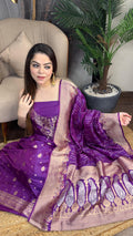 Pure Katan Silk Suit — Sona Rupa Zari, Dhoop Chhaon Weave & Meenakari Kadwa Work | Extra Borders