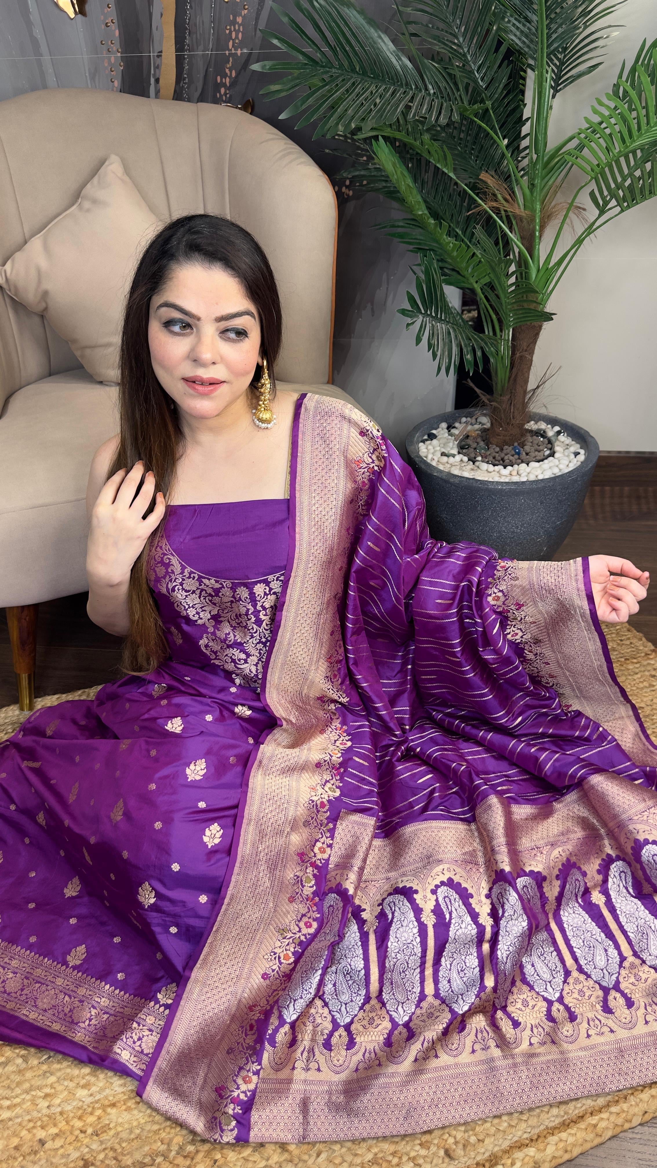 Pure Katan Silk Suit — Sona Rupa Zari, Dhoop Chhaon Weave & Meenakari Kadwa Work | Extra Borders