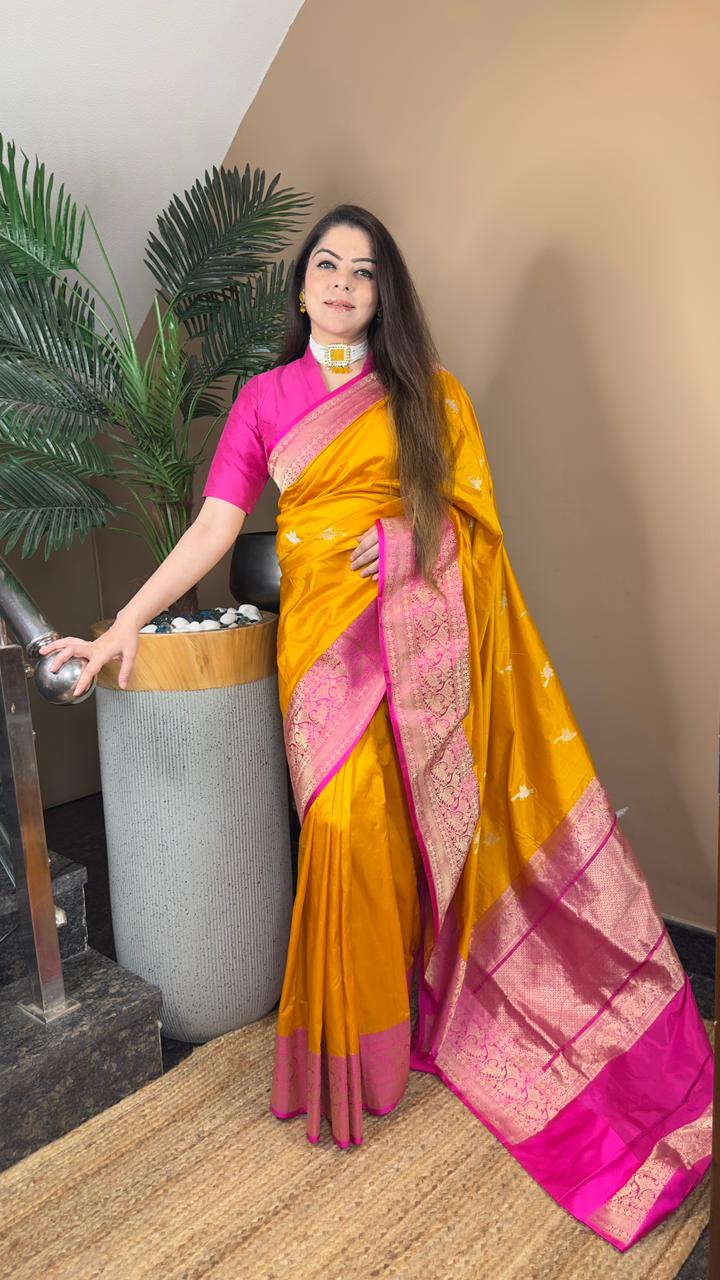 Pure Katan Silk Saree | Kaduva Bird Weaves in Sona Rupa Zari | Handloom Banarasi