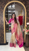 Pure Kora Silk Saree with Pure Katan Border | Lightweight Handloom Banarasi