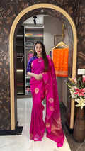 Pure Katan Silk Saree | Elephant Inspired Kaduva Weaves | Contrast Blouse Fabric | Handloom Banarasi